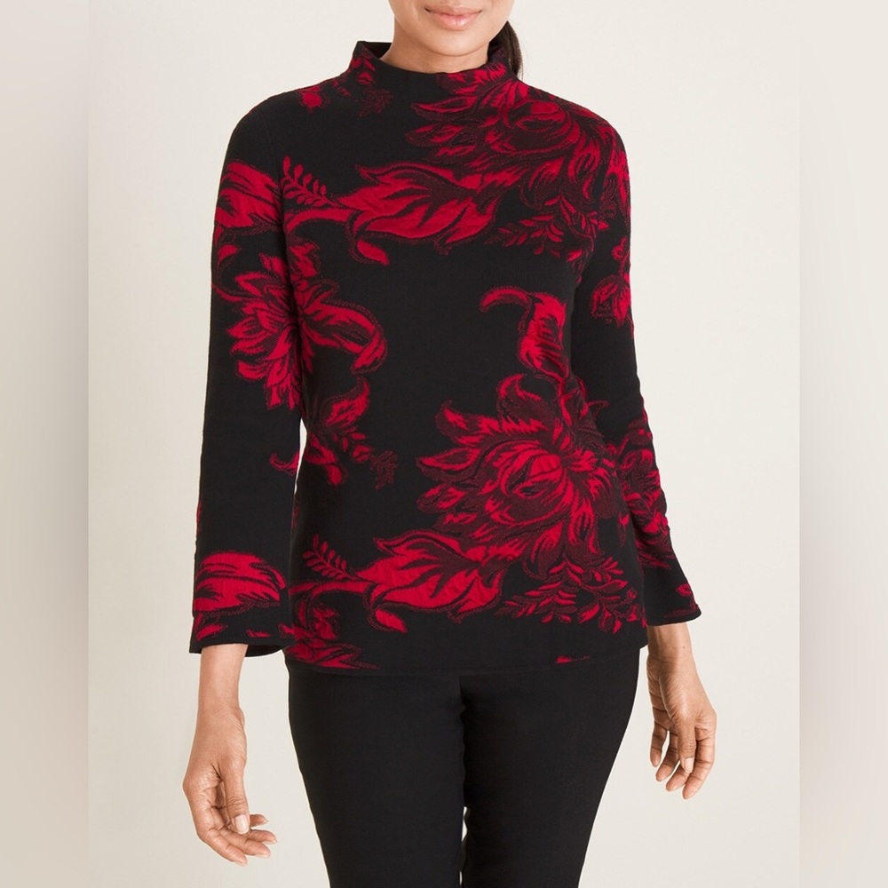 Chico’s Baroque-Print Zip-Back Mock-Neck Sweater